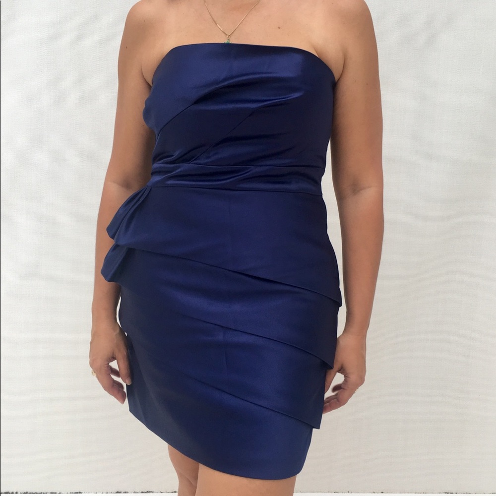 Short Navy Blue Strapless Party Dress